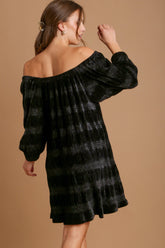 Umgee Off-Shoulder Balloon Sleeve Velvet Mini Dress OutfitFlow
